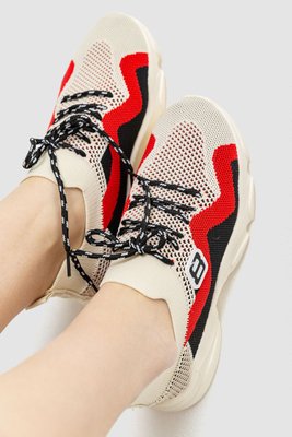 Кросівки жіночі текстильні, колір бежево-червоний, 214R303 214R303 фото