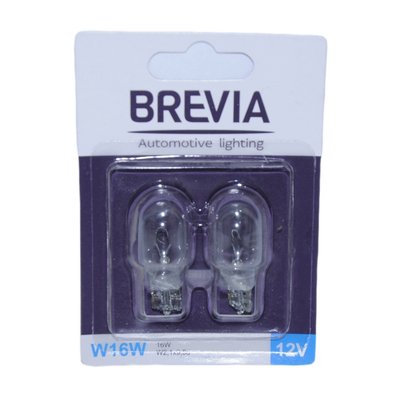 Лампа 12V (бесцок.1-контак.) W16W "Brevia" (12333B2) W2.1 x9.5d блистер 2шт. (10/250 шт/ящ) "Автотовары" 43691328 фото