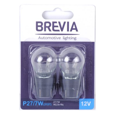 Лампа 12V (бесцок.2-контак.) P27/7W "Brevia" (12339B2) W2.5 x16g блистер 2шт. (10/250 шт/ящ) "Автотовары" 46010302 фото