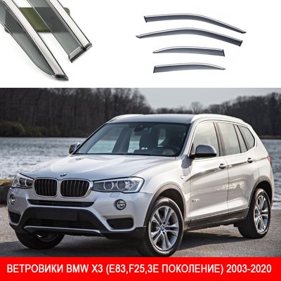 Дефлекторы окон BMW X3 (E83, F25,3е поколение)2018-2021 "FLY""Нерж.сталь 3D" BBMWX31823-W/S(169) "Автотовары" 72646656 фото