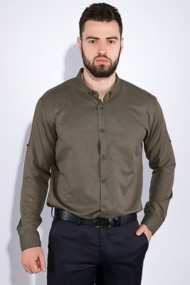 Чоловіча сорочка приталена, однотонна, кольору хакі, 511F011 AG-0010545 фото