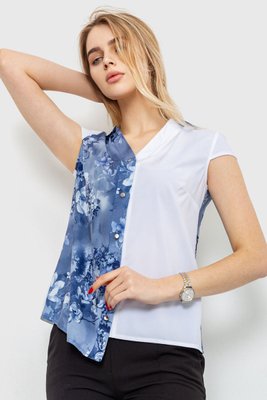 Блуза з квітковим принтом, колір синьо-білий, 230R99-5 230R99-5 фото