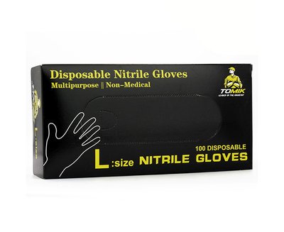 Перчатки нитриловые без пудры черные TOMIK, размер L 50 пар/уп Автотовары 506978 фото