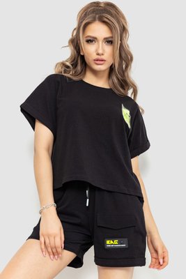 Костюм жіночий повсякденний футболка+шорти, колір чорний, 198R2012 198R2012 фото