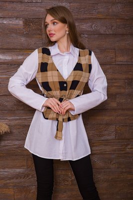 Жіноча сорочка з декором, біло-коричневого кольору, 119R321 119R321 фото