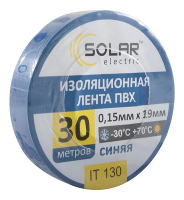 Изолента PVC 30m синяя "SOLAR" -30*С -+70*С (уп.10шт) "Автотовары" 54568512 фото