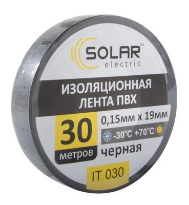 Изолента PVC 30m черная "SOLAR" -30*С -+70*С (уп.10шт) "Автотовары" 60939268 фото