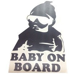 Наклейка Предупреждающая "Ребенок в авто" плоттерная черная Baby on board (19,5х12) "Автотовары" 72649139 фото