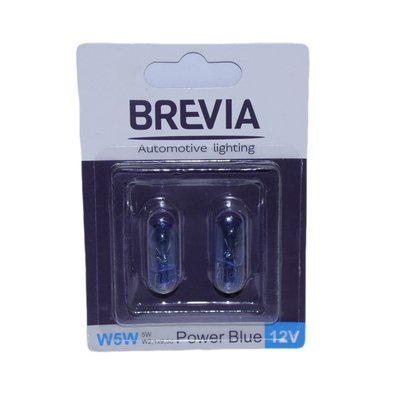 Лампа 12V (бесцок.) W5W "Brevia" (12328B2) Power Blue W2.1 x9.5d блистер 2шт. (10/200 шт/ящ) "Автотовары" 59919451 фото